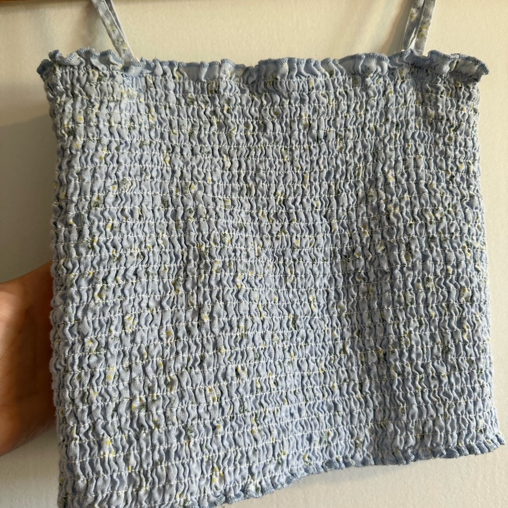 Brandy Melville Light Blue Floral Smocked Cropped Tank Top Size Small EUC - Picture 2 of 5